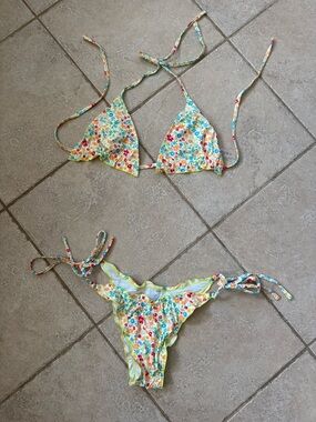 Floral Triangle Tie Bikini Set